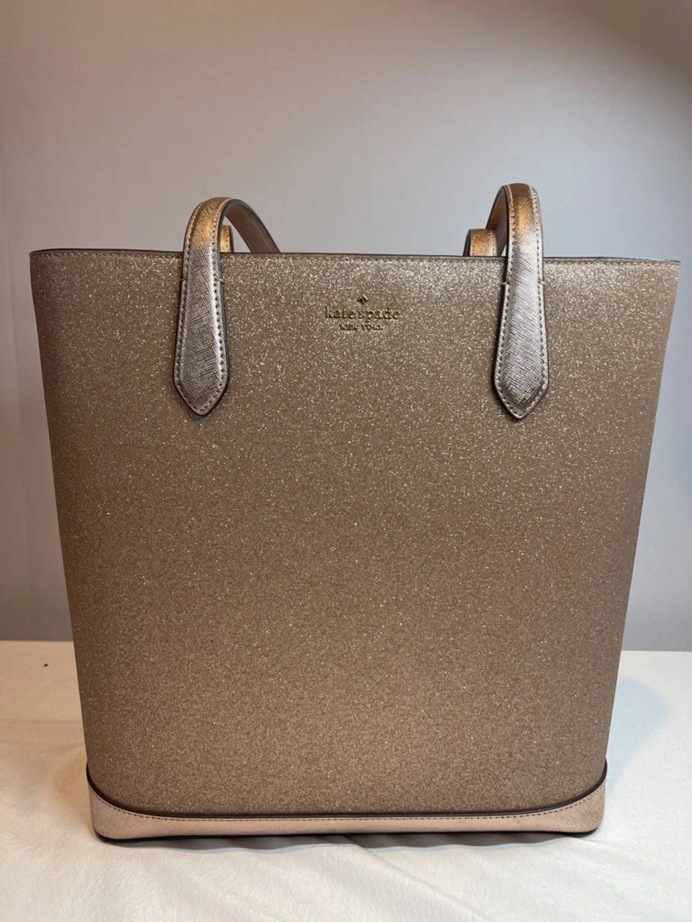 Kate Spade Tinsel Glitter Rose Gold Zip Top Tote Bag